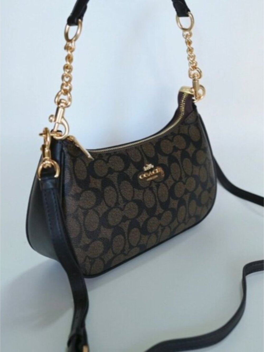 NWT Coach Teri Shoulder Bag In Signature Canvas In Black Brown Color - Picture 2 of 9